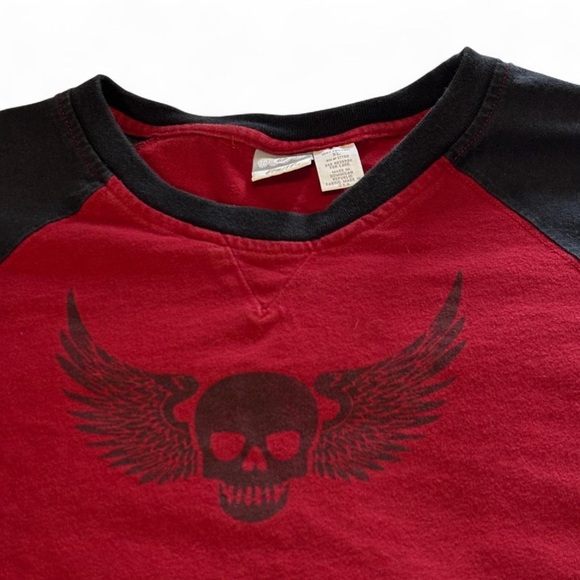 VTG y2k Utility Skateboarding Raglan T Shirt Sz XL Skull Wings Graphic USA Made - Picture 3 of 4